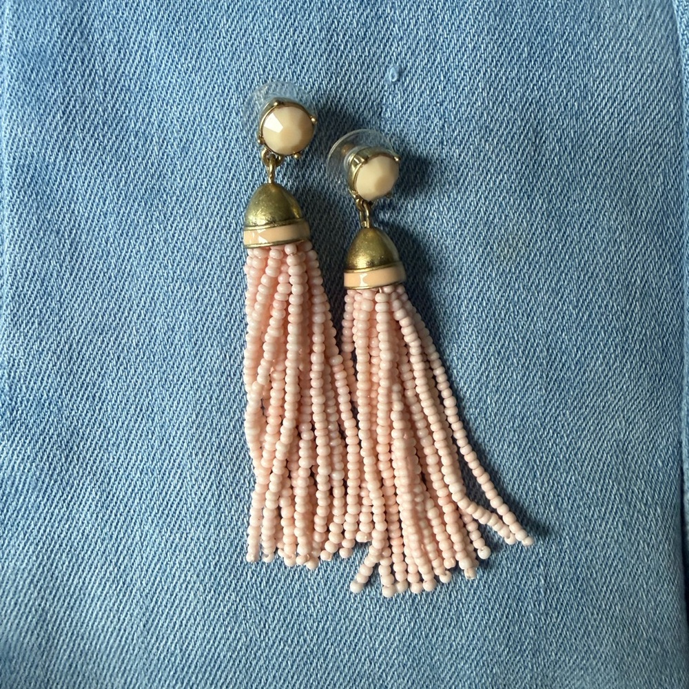 J. Crew Factory Pink and Gold Beaded Tassel Earrings